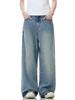 2000s Plus Size Vintage Wash Straight Leg Jeans Women Summer Fashion Design Wide Leg Casual Pants American Low Waist Loose Denim Trousers