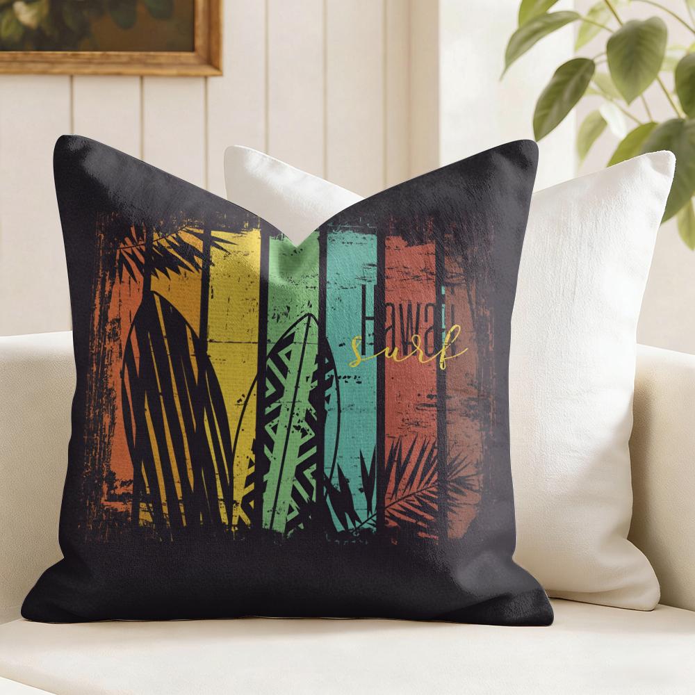 Surfing Pattern Cushion Cover Natural Linen Pillow Cover DoubleSided Print Cushion Cover for Sofa Home Decor