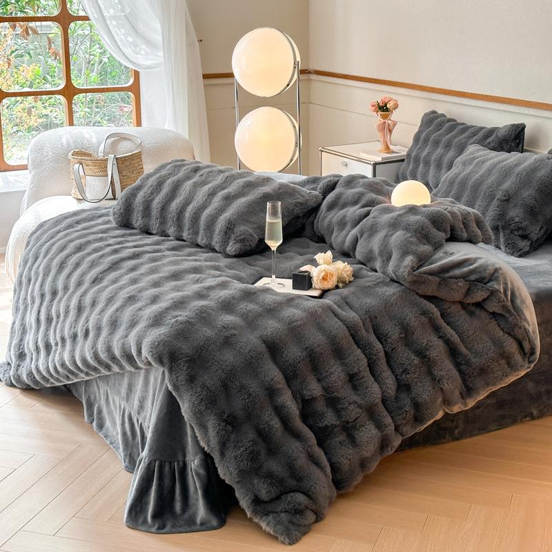 Плюшевый комплект из четырех предметов для кровати, Плюшевая утолщенная двусторонняя молочная плюшевая тепловая простыня, Пододеяльник, Наволочка Набор из трех предметов