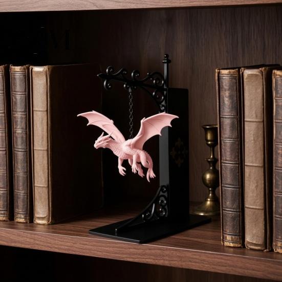 Unique Dragon Decor for Office Flying Bookshelf Light, Decorative Bookend Light & Desk, Sturdy Book Dividers Sculpture Support, Heavy Duty Organizer