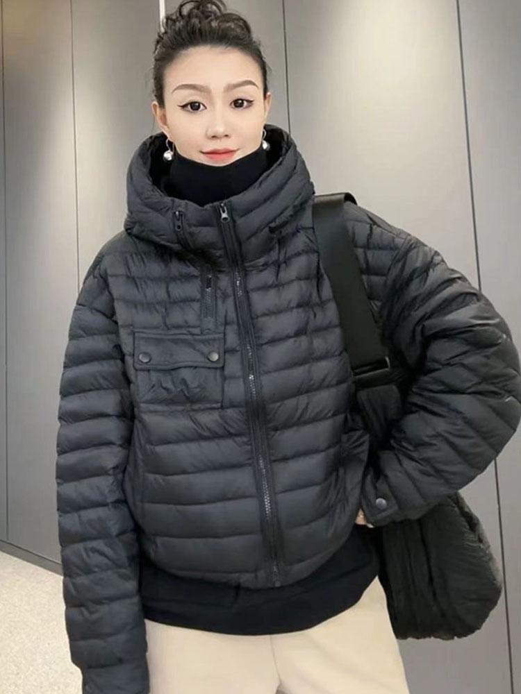 2024 осень-зима 90 утиный пуховик женский с капюшоном легкий и тонкий однотонный куртка из хлеба теплая куртка