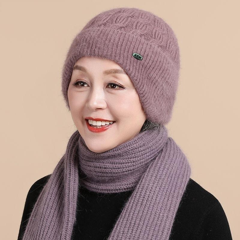 Middle-aged and Elderly Winter Hat Winter Mother Knitted Warm Senior Hat Scarft Old Lady