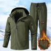 Men's Thickened Suit Plus Size Sports Suit Soft Shell Jacket + Waterproof Warm Pants 2 Piece Set