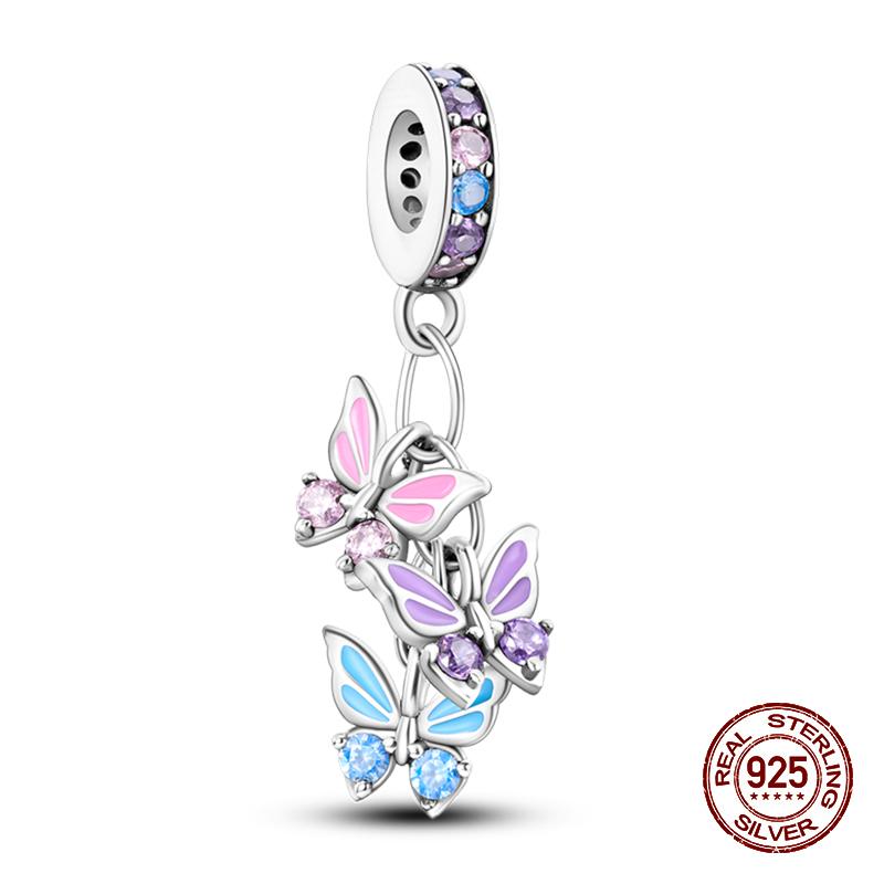 925 Sterling Silver Butterfly Tulip Iris Flower Charms Beads Fit 925 Original Bracelets Fine DIY Valentine Jewelry Gifts