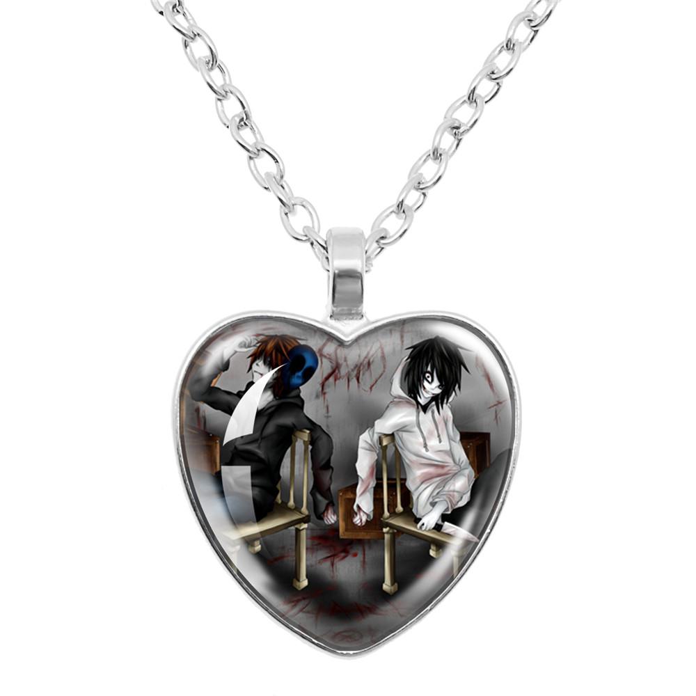 Jeff And Jane The Killer Necklace Anime Creepypasta Creepy Pasta Ticci Toby Creative Cartoon Glass Cabochon Heart Pendant Gifts