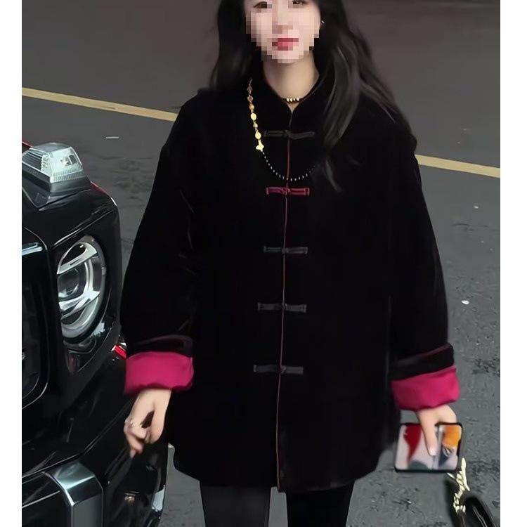 Женское свободное хлопковое пальто в китайском стиле - осень и зима, плотное, большого размера, на пуговицах