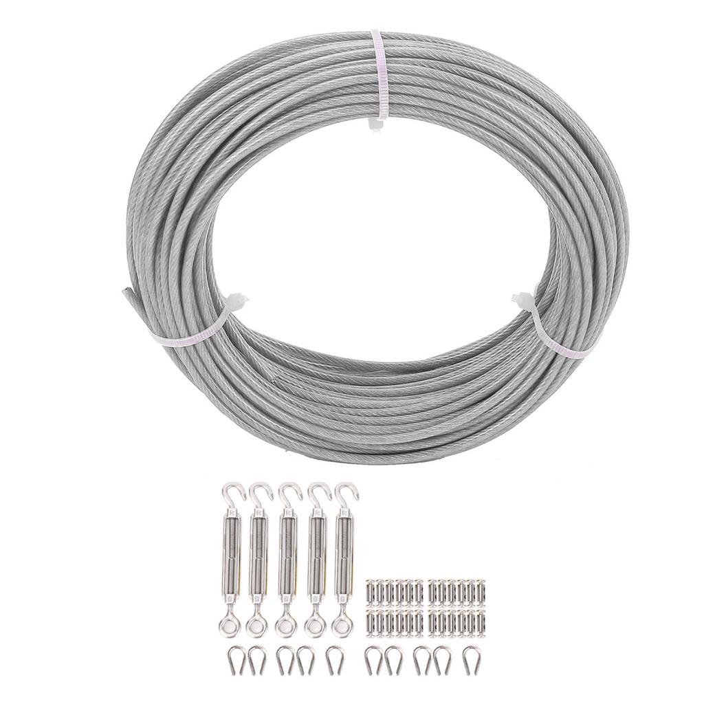 Комплект троса 1/8 дюйма, трос из нержавеющей стали 304, 100 футов, крюк и проушина, винтовые стяжки, коуши