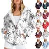 Women's Long Sleeve Christmas Print With Pockets Cardigan Zipper Hooded Sweatshirt Jacket