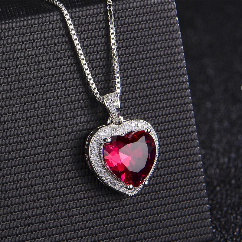 Bright Crystal Red Heart Pendant Necklace for Lady Engagement Accessories Trendy 925 Silver Necklace Choker Women Jewelry Gift