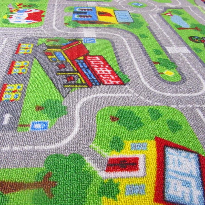 Children's City Road Play Mat - Machine Washable Traffic Game Rug for Crawling