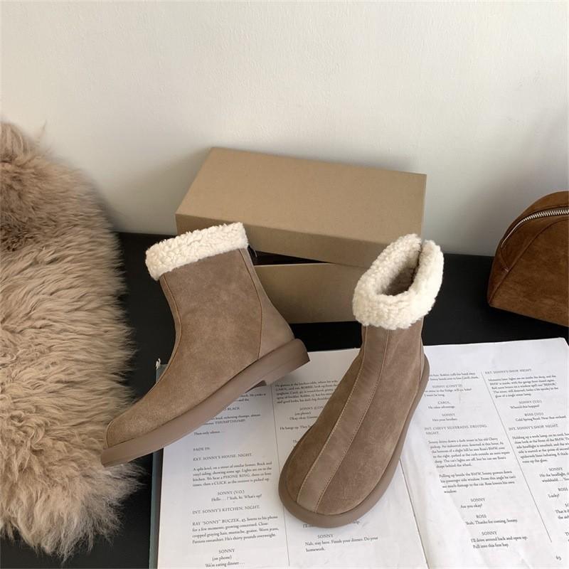 2025 Autumn and Winter New Thick-soled Muffin Shoes Women's Imitation Lamb Wool Shoes Rear Zipper Warm Non-slip Snow Boots