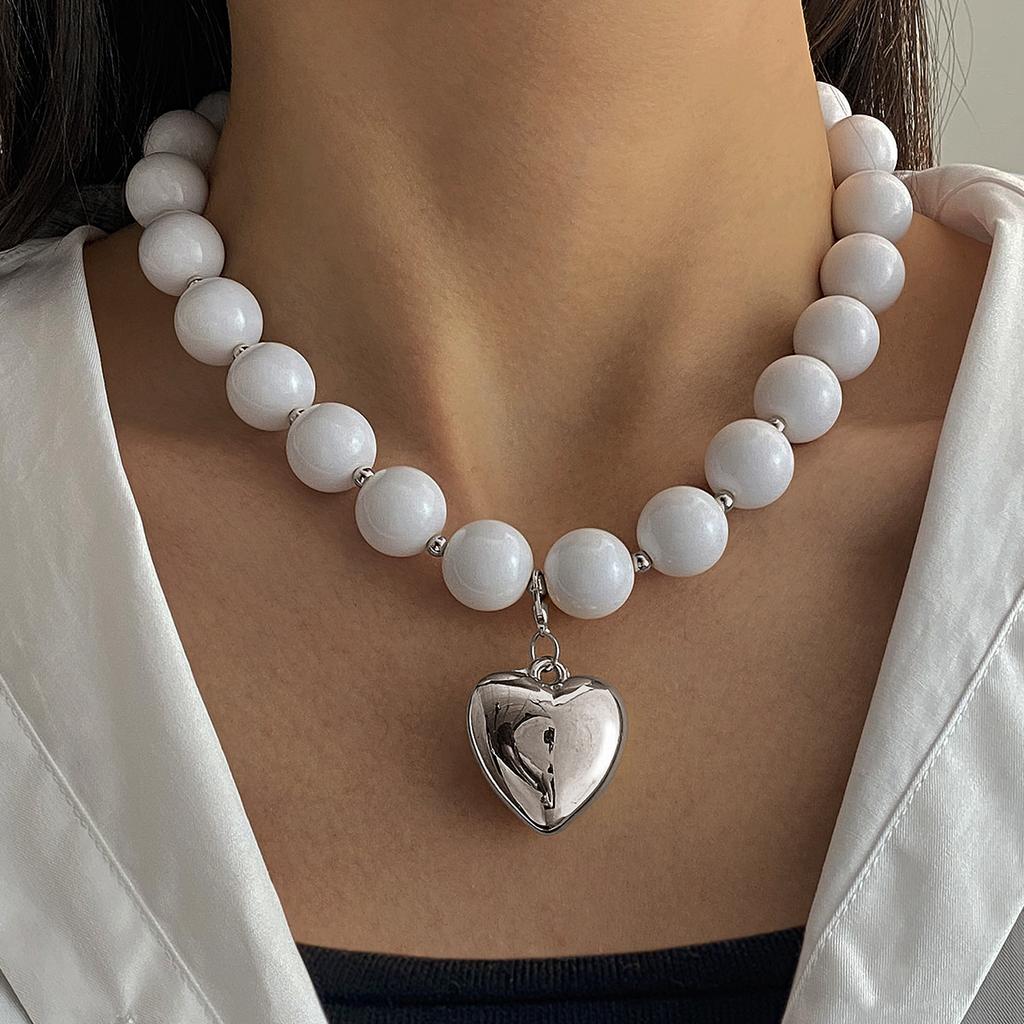Heart Shape Multi-Layered Gold Silver Pearl Beaded Clavicle Necklace European American Style Women's Accessories