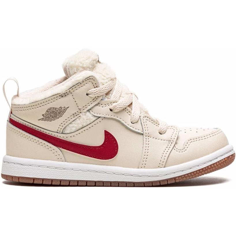 Детские кроссовки Air Jordan 1 Mid Utility TD из флиса, бежево-жемчужно-белые, темно-древесные DO2209-264