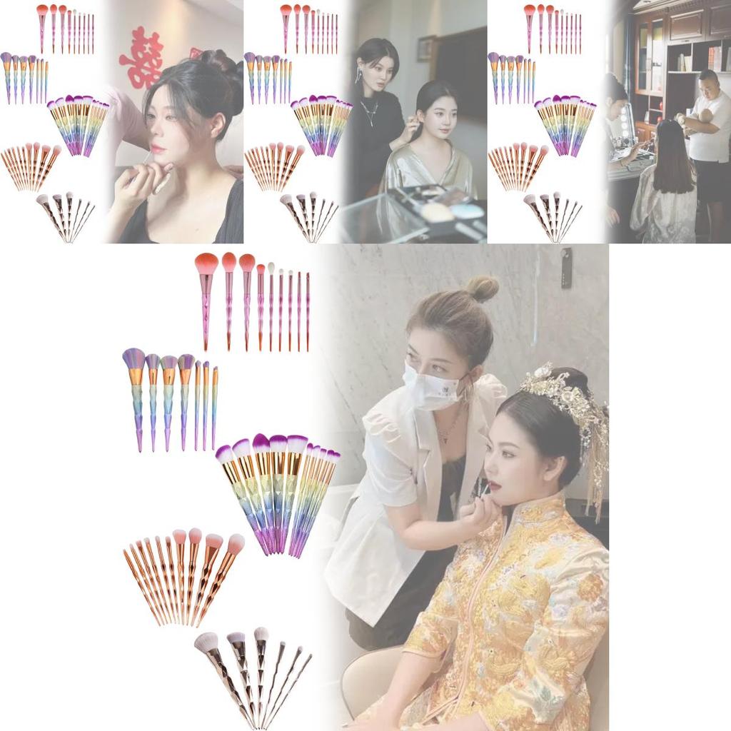 Набор из 10 кистей для макияжа с 3D градиентом и синтетическим ворсом для профессионального использования