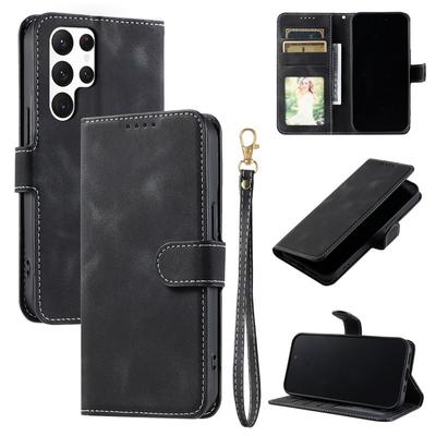 Складной чехол из матовой кожи с однотонным цветным шнурком для Samsung S25 S24 S23 Ultra S22 A56 A36 A16 A55 A35, чехол-кошелек с отделением для карт, противоударный, мягкий, раскладной чехол для телефона