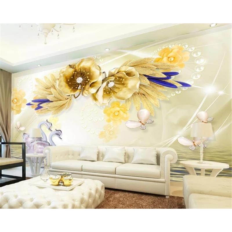 Wallpaper Golden Flower Swan Lake Jewelry Wall Mural Tv Backdrop Living Room Bedroom 3d Wallpaper Mural