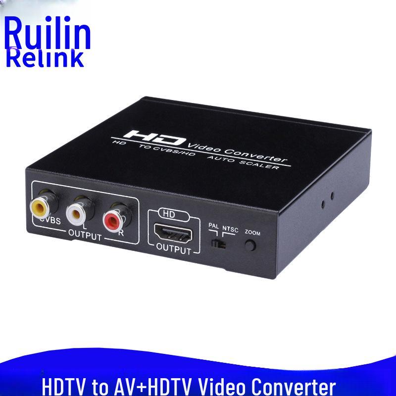 Конвертер HDMI в AV + HDMI: Распределитель HDMI на CVBS RCA Композитное видео и два выхода HDMI