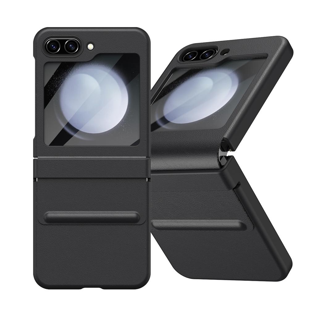 Для Samsung Galaxy Z Flip7 FE 5G/Flip6 5G Чехол Шарнир Кожа+ПК Чехол для телефона с защитной пленкой из закаленного стекла