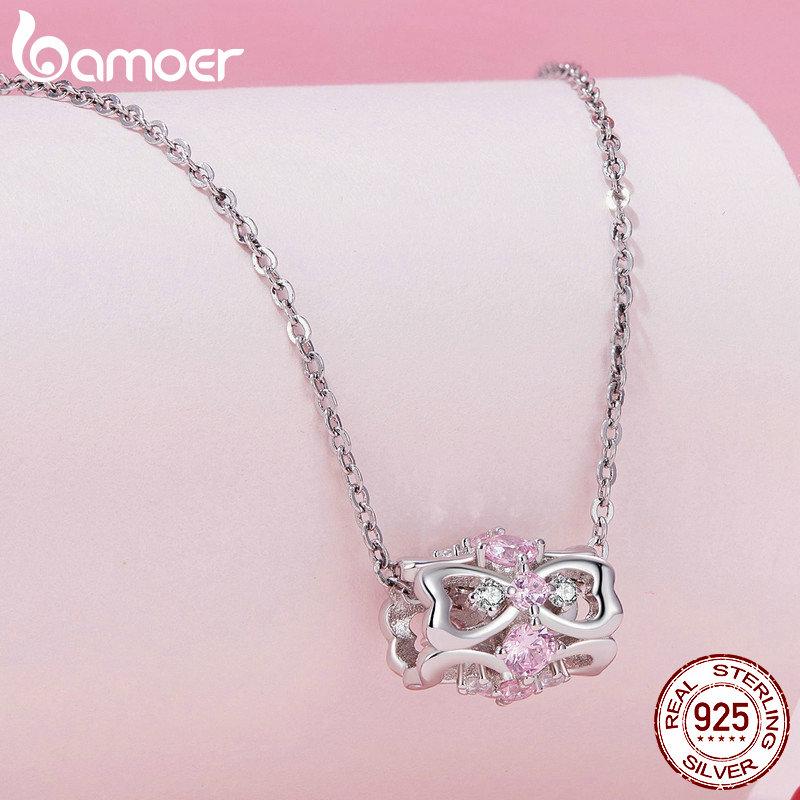 BAMOER стерлингового серебра 925 пробы розовое сердце бусины бабочка подвеска для женщин браслет и ожерелье DIY подарок на День благодарения ювелирные изделия