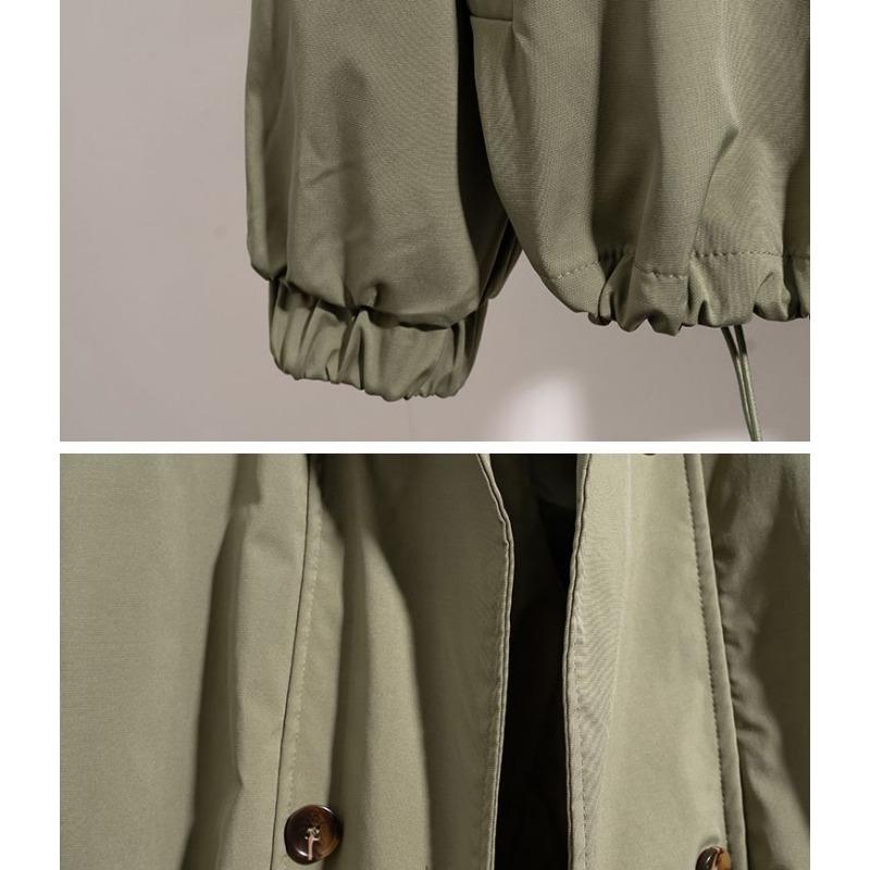Women Green Workwear Hooded Regular Shoulder Short Windbreaker Jacket