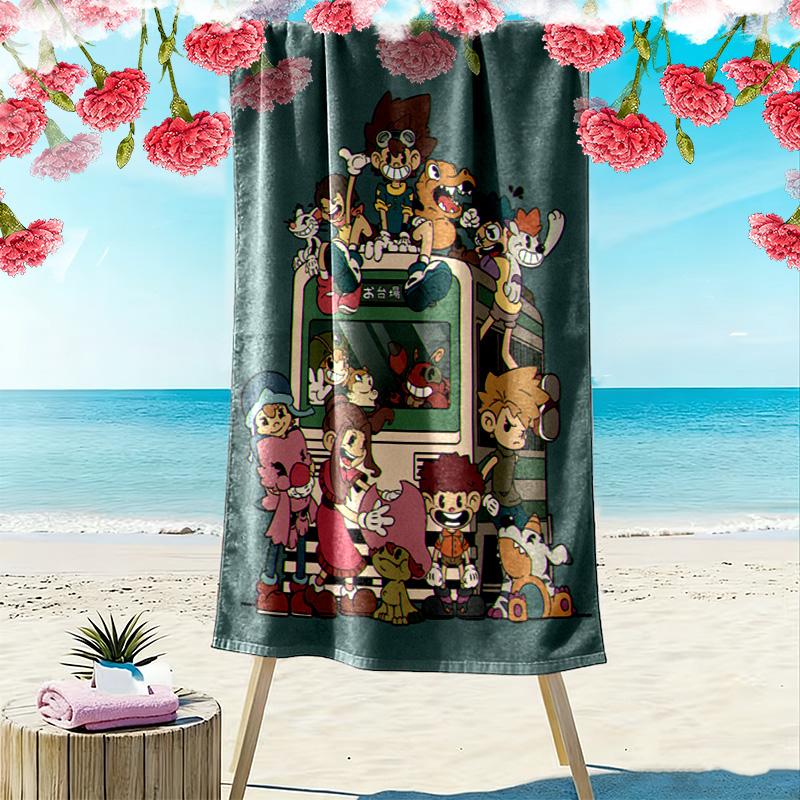 Digimon Adventure-inspired 2D Flat Print Beach Towel, Large Soft Quick Dry Towel for Beach Camping SwimmingXSTJ0915501