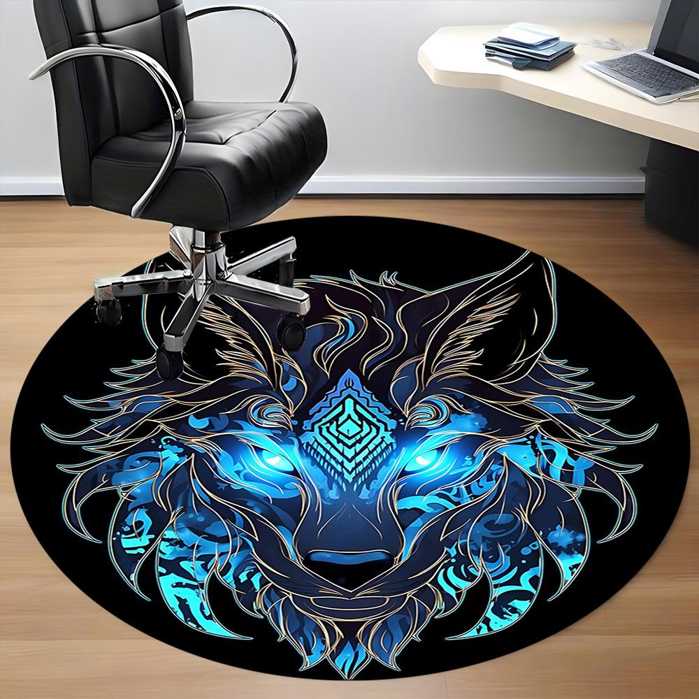 1pc Wolf Head Chair Carpet for Office, Round Non-Slip Durable Large Size Office Carpet, Suitable for Office, Beautiful Decoration
