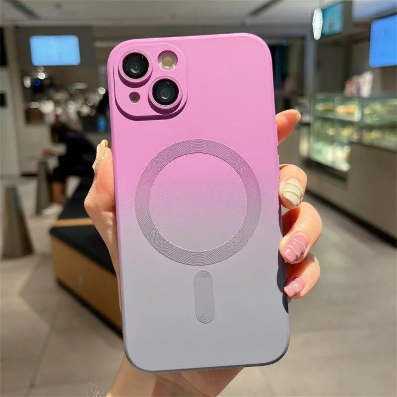 Роскошный мягкий силиконовый чехол с градиентным узором для iPhone 15 14 13 11 12 Pro Max Plus Magsafe, противоударный чехол с магнитной беспроводной зарядкой