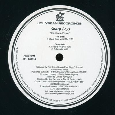 12-дюймовая пластинка SHARP BOYS - Generate Power JEL2627 Jellybean Recor 2001 US Танцевальная и Электронная Б/У