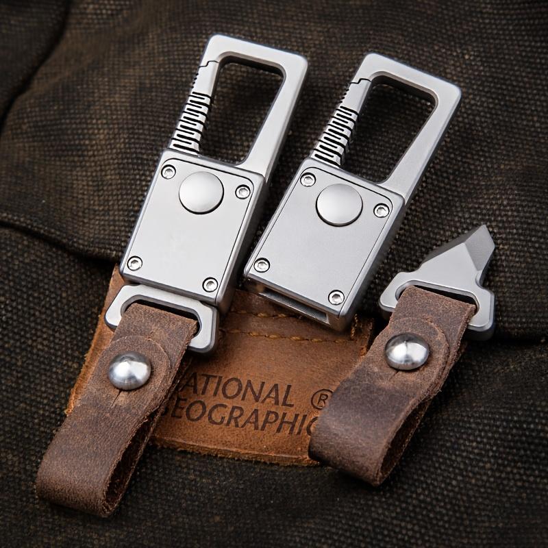 1pc Titanium Alloy Car Keychain with Strap , Durable Gray Metal Key Fob for Outdoor, Camping , Hiking , Perfect Gift for Halloween, Christmas