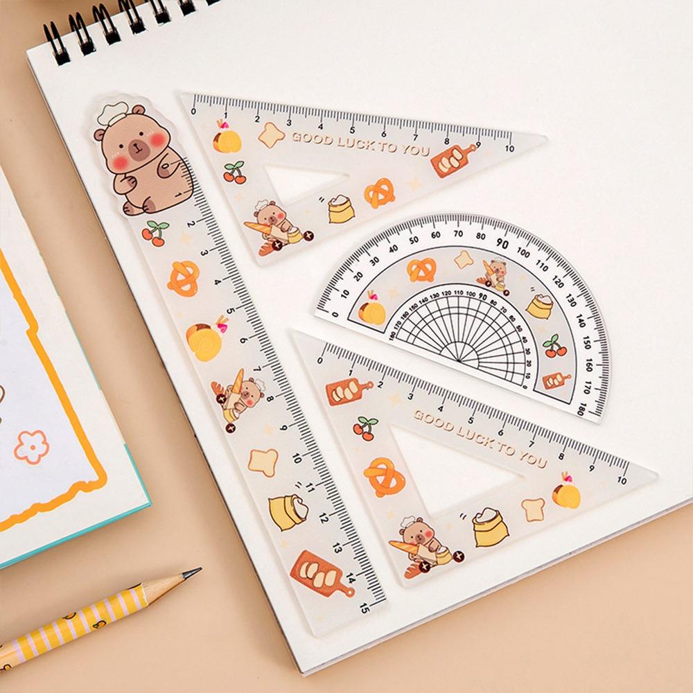 4pcs/set Office Supplies Soft Ruler Set Drawing Tools Straight Ruler Capybara Set of Rulers