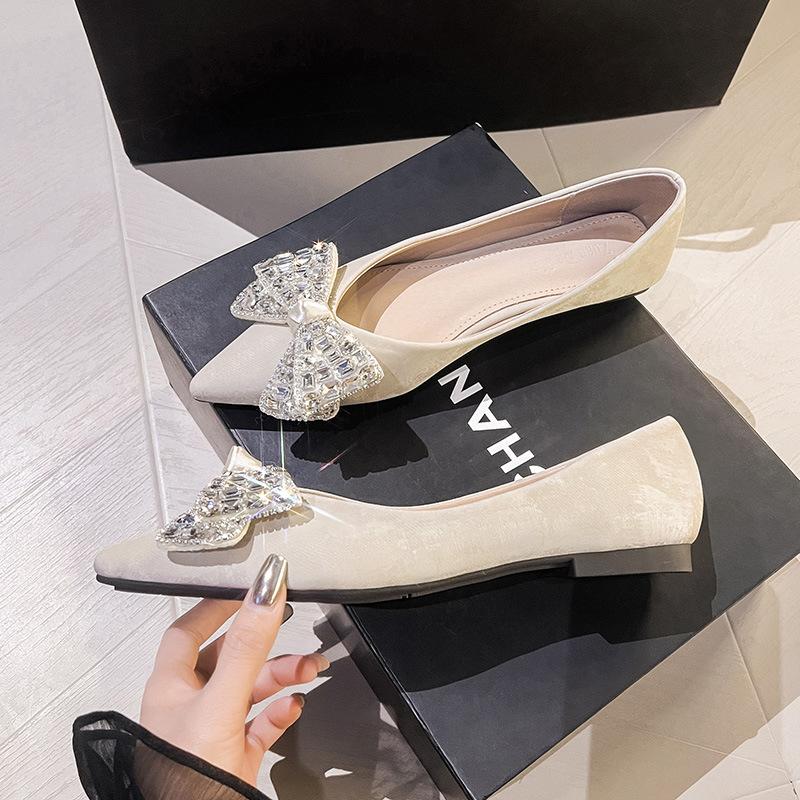 Fashion Hot Selling 2025 Fashion New Flats with Rhinestone Bow Pointed Toe Transparent Pumps Ladies Shoes for Women Spring Large Size