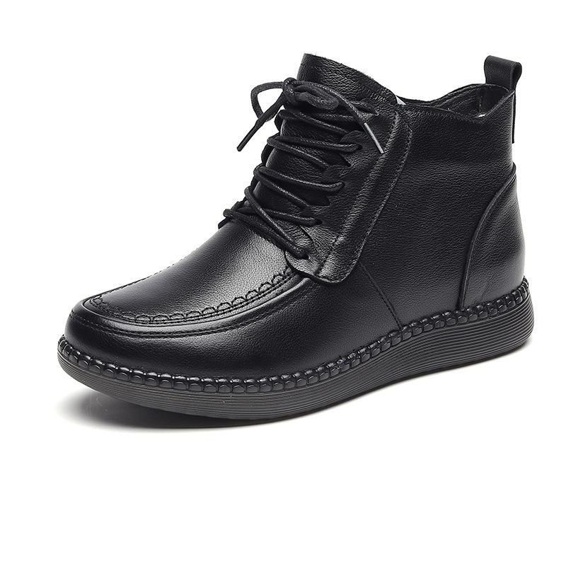 Кожаные хлопковые туфли для пожилых женщин, осенние и зимние бархатные зимние сапоги, кожаные туфли на мягкой подошве для бабушек среднего и пожилого возраста, теплые и нескользящие