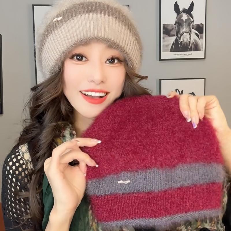 Двухслойная вязаная модная зимняя шапка для женщин, вязаная термошапка, осенне-зимняя женская шапка