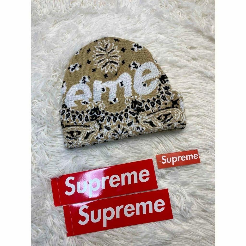 [Б/У] Шапка бини Supreme с большим логотипом-банданой, бежевая