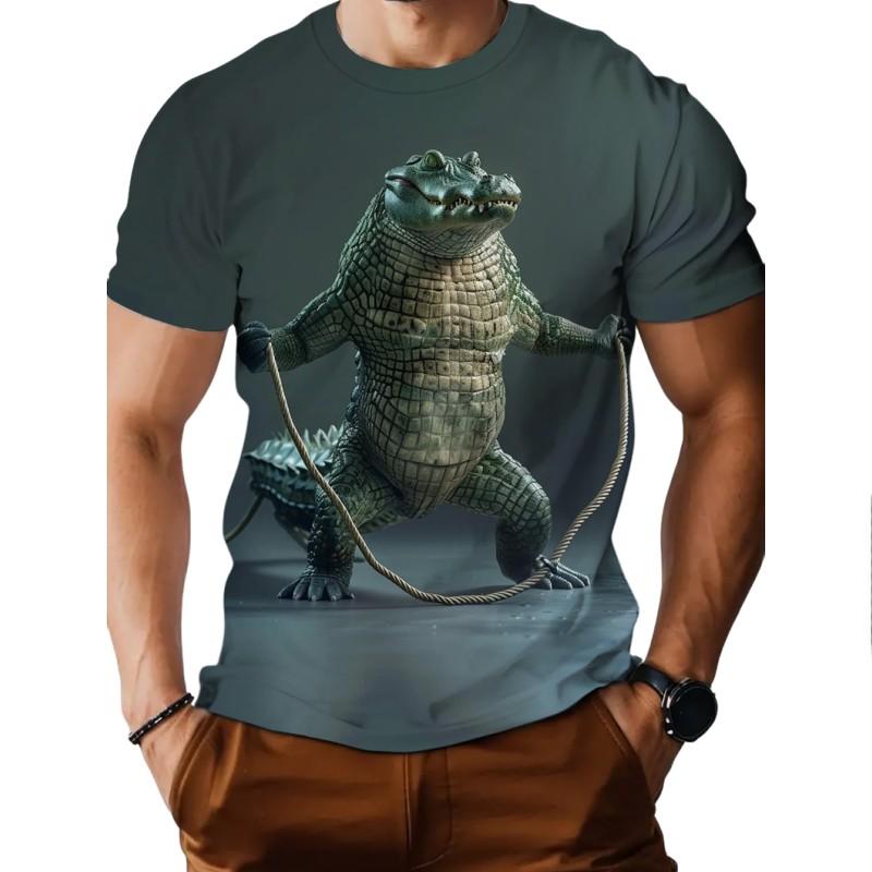 Футболка мужская летняя с коротким рукавом с принтом крокодила 3D, модная, повседневная, для активного отдыха, быстросохнущая, повседневная