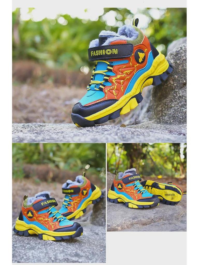 Boys' Winter Outdoor Cotton Hiking Shoes - Velvet-Lined for Warmth