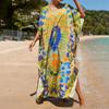 Women's Boho Cover Up, Plus Size Contrast Loose Fit Vacay Beach Kaftan Dress