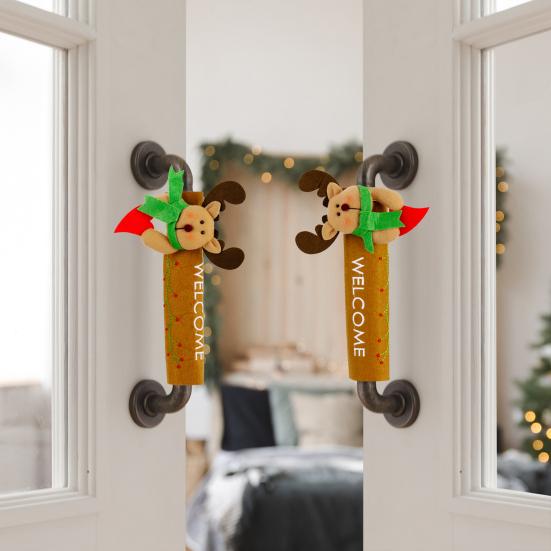 Yousheng 1 Pair Christmas Refrigerator Handle Gloves Santa Claus Snowman Elk Kitchen Fridge Handle Cover Set Home Decoration