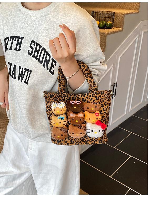 Leopard Print Canvas Crossbody Bag for Women - Cute and Versatile Cartoon Handbag