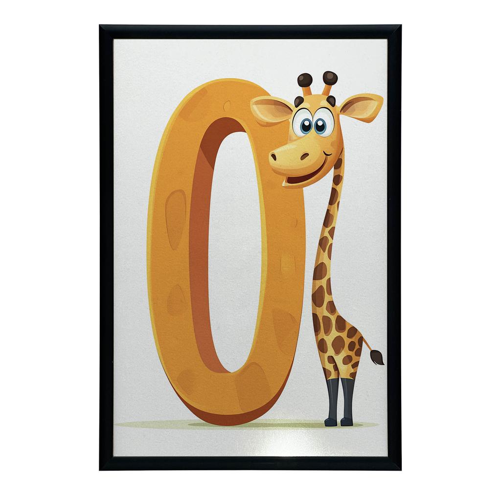 Plakat Uśmiechnięta Żyrafa Przy Literze "O Plakat Uśmiechnięta Żyrafa Przy Literze "O, 30X40 Cm, Rama Drewniana Jasny Dąb, Papier Matowy 230 Gsm