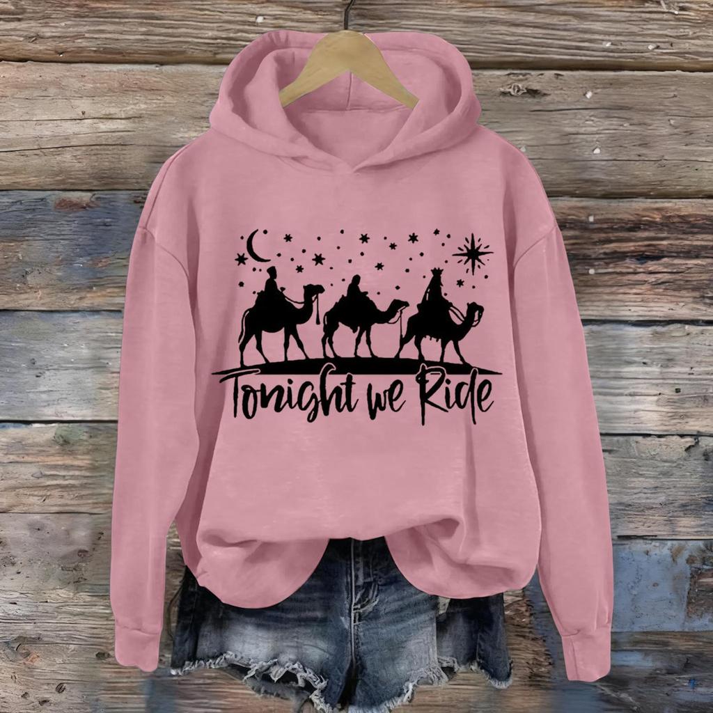 Women's Printed Casual Long Sleeve Hooded Sweatshirt Top