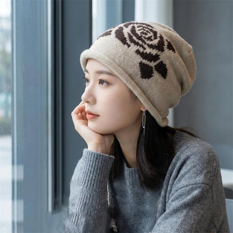 Edge drawstring knitted stacking hat children autumn and winter big head circumference cold-proof and warm headgear plain cold hat