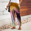 Women Abstract Printing Pants Lace Up Elastic Waist Loose  Trousers Casual Long Pants Trousers with Pockets