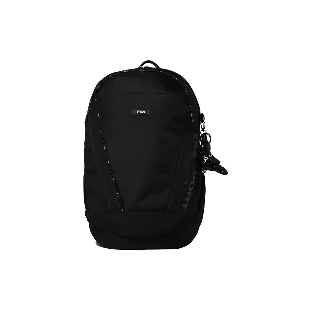 FILA Solid Color Logo Zipper Nylon Backpack Unisex Backpacks Black FS3BPG1001XBLK