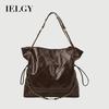 Oil Leather Retro Large-Capacity Tote Bag Loose Commuter Shoulder Portable Bucket Bag