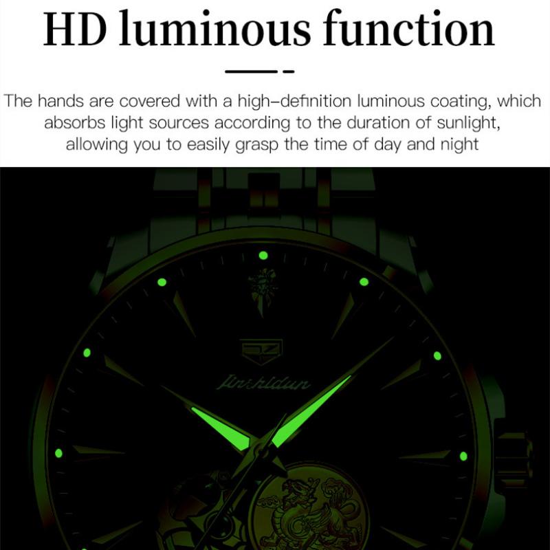 JINSHIDUN Новые деловые и развлекательные мужские часы полностью автоматические механические часы Pixiu Hollow Tourbillon модные трендовые высококачественные мужские часы