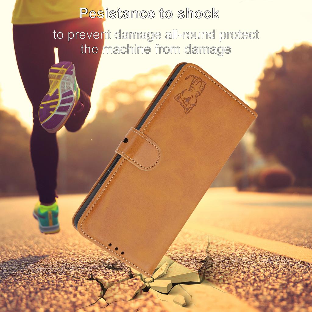 For iPhone 16e Case Happy Cat Pattern Imprinted Leather Wallet Phone Cover