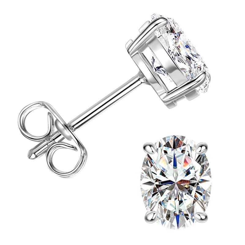 New Luxury Earrings 14K Gold Filled Classic Oval Moissanite Solitaire Stud Earrings 4-Prong Setting Minimalist Gemstone Earrings