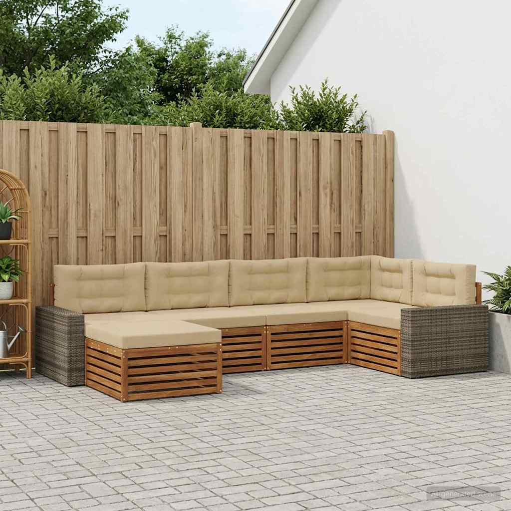 Outdoor Sofa Set with Cushions 6 pcs Natural and Beige