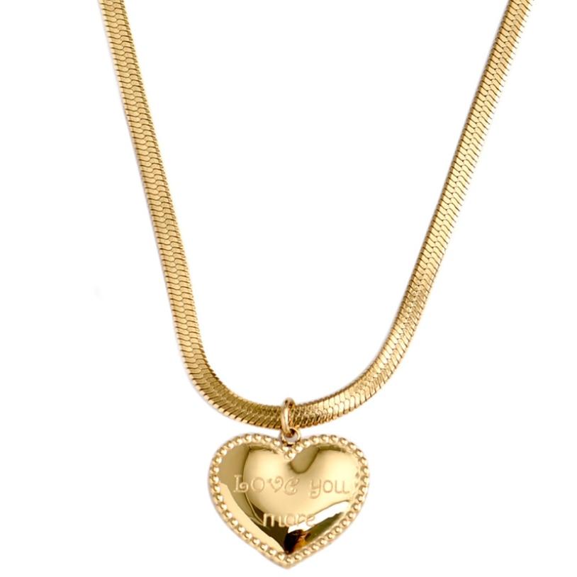 Stainless Steel New Fashion Upscale Jewelry Love Heart Lovers Love You More Charms Chain Choker Necklace Pendant for Women KTJ